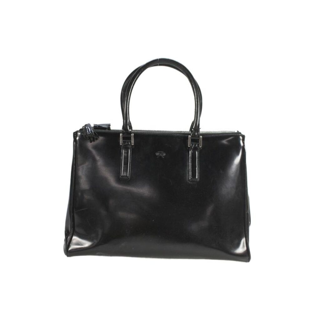 Anya Hindmarch Womens Patent Leather Zipper Closure Shoulder Handbag Black